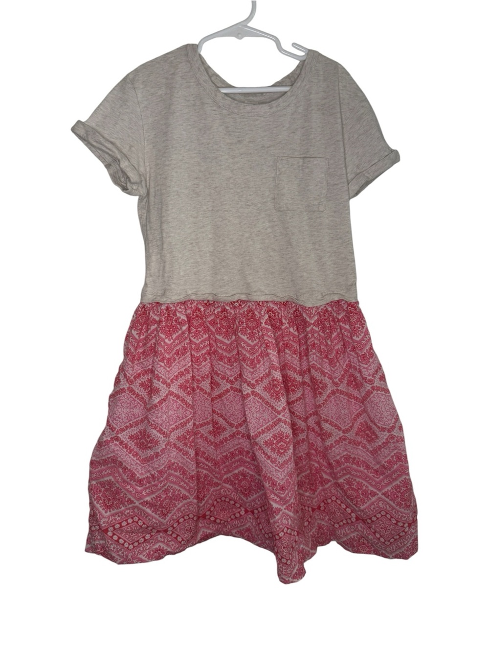 GAP Kids Mixed Media T-Shirt Dress Gray Pink Medallion Geometric Pocket XXL